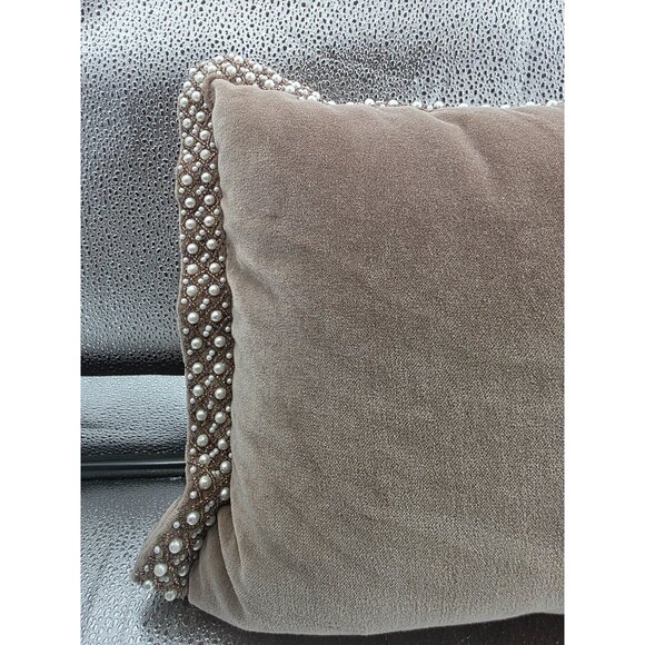 Elie Tahari Home Velvet Beaded Accent Pillow Brown 18"x10" - Picture 4 of 8
